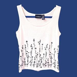 LIZ CLAIBORNE LIZ Sport White & Blue Floral Sleeveless Sweater Tank Top Size S